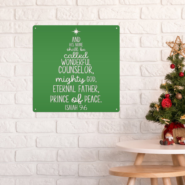 Isaiah 9:6 Christmas Tree Metal Sign-Isaiah Bible Verse Metal Wall Art-Wonderful Counselor -Christmas Scripture