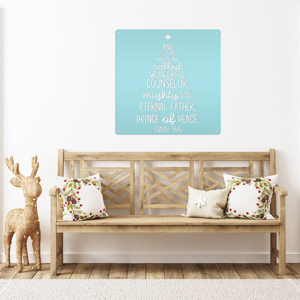 Isaiah 9:6 Christmas Tree Metal Sign-Isaiah Bible Verse Metal Wall Art-Wonderful Counselor -Christmas Scripture