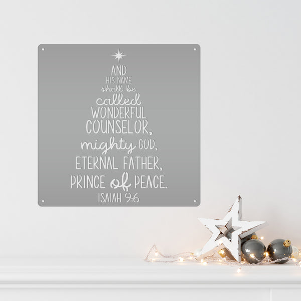 Isaiah 9:6 Christmas Tree Metal Sign-Isaiah Bible Verse Metal Wall Art-Wonderful Counselor -Christmas Scripture