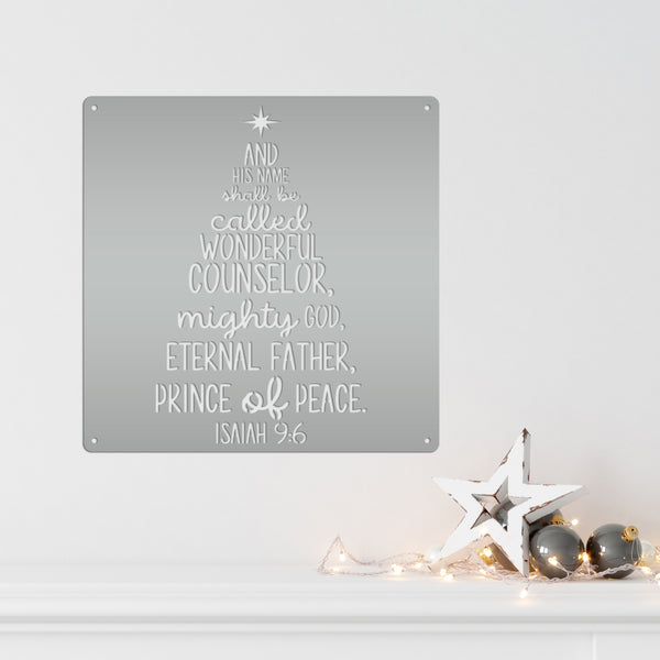 Isaiah 9:6 Christmas Tree Metal Sign-Isaiah Bible Verse Metal Wall Art-Wonderful Counselor -Christmas Scripture