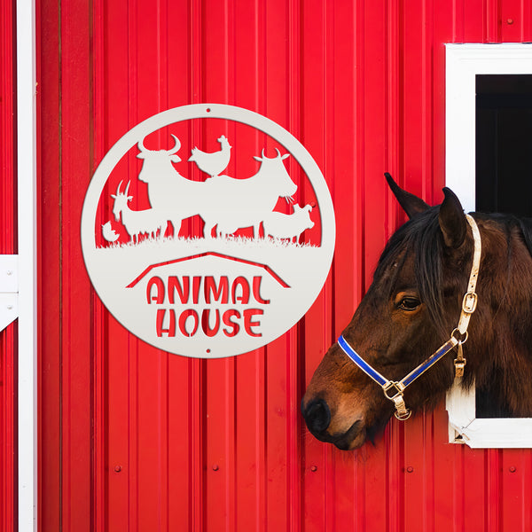 Farm Animal House Metal Sign, Farmhouse Wall Decor & Wall Art, Farm Decor, Gift for Farmer, Farming Gifts, Wall Decor for Barn, Children's Bedroom Wall Decor, Kid Farm Bedroom Wall Decor