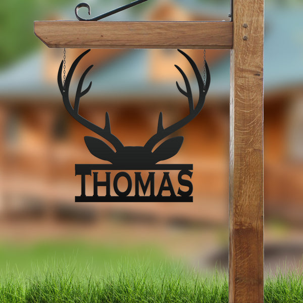 Personalized Deer Antler Monogram Metal Sign-Deer Antlers Decor-Deer Cabin Sign