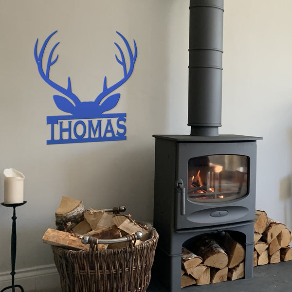 Personalized Deer Antler Monogram Metal Sign-Deer Antlers Decor-Deer Cabin Sign
