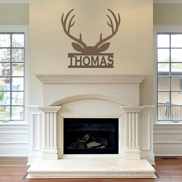 Personalized Deer Antler Monogram Metal Sign-Deer Antlers Decor-Deer Cabin Sign