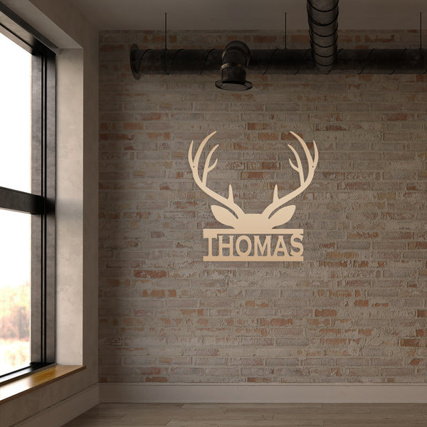 Personalized Deer Antler Monogram Metal Sign-Deer Antlers Decor-Deer Cabin Sign