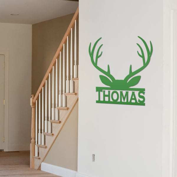 Personalized Deer Antler Monogram Metal Sign-Deer Antlers Decor-Deer Cabin Sign