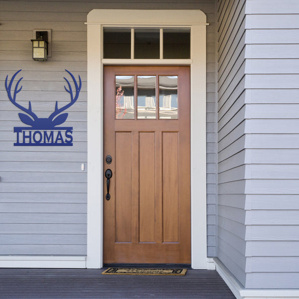 Personalized Deer Antler Monogram Metal Sign-Deer Antlers Decor-Deer Cabin Sign