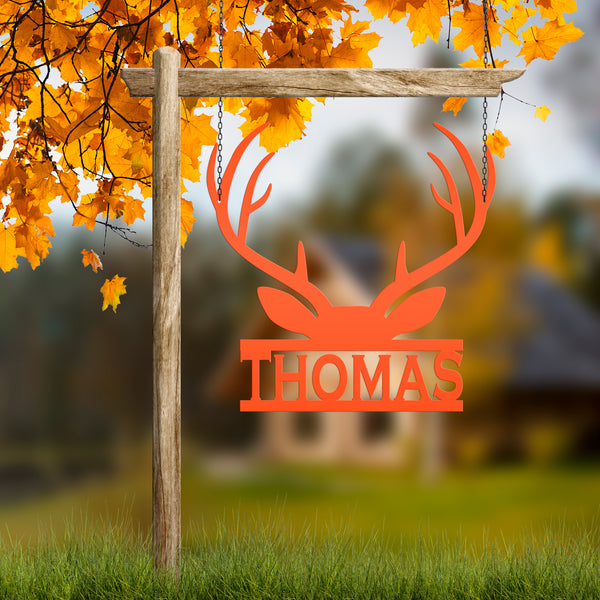 Personalized Deer Antler Monogram Metal Sign-Deer Antlers Decor-Deer Cabin Sign
