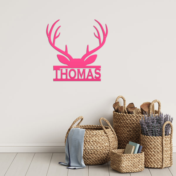 Personalized Deer Antler Monogram Metal Sign-Deer Antlers Decor-Deer Cabin Sign