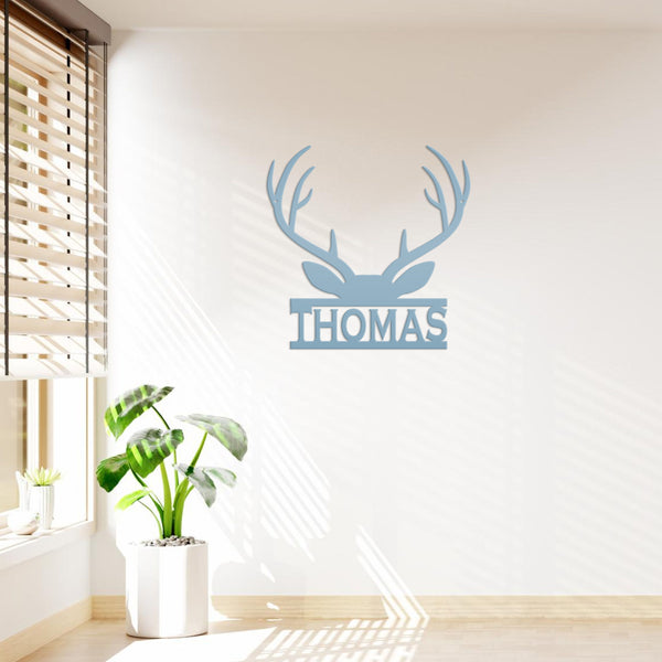 Personalized Deer Antler Monogram Metal Sign-Deer Antlers Decor-Deer Cabin Sign