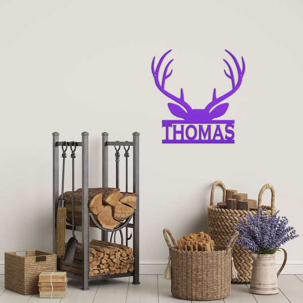 Personalized Deer Antler Monogram Metal Sign-Deer Antlers Decor-Deer Cabin Sign