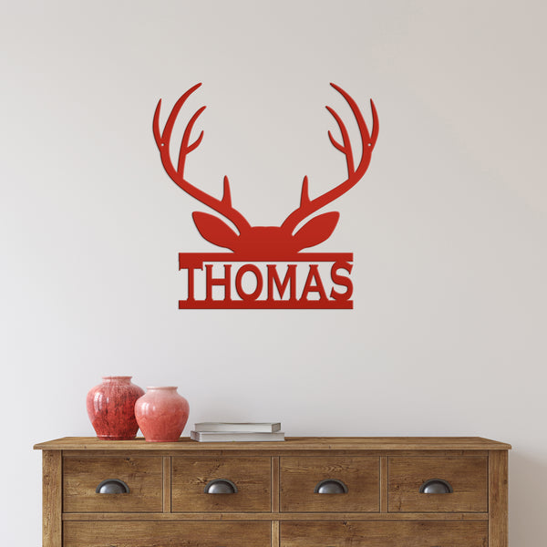 Personalized Deer Antler Monogram Metal Sign-Deer Antlers Decor-Deer Cabin Sign