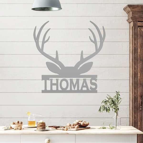 Personalized Deer Antler Monogram Metal Sign-Deer Antlers Decor-Deer Cabin Sign