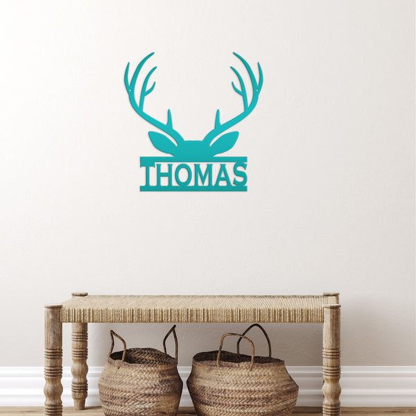 Personalized Deer Antler Monogram Metal Sign-Deer Antlers Decor-Deer Cabin Sign