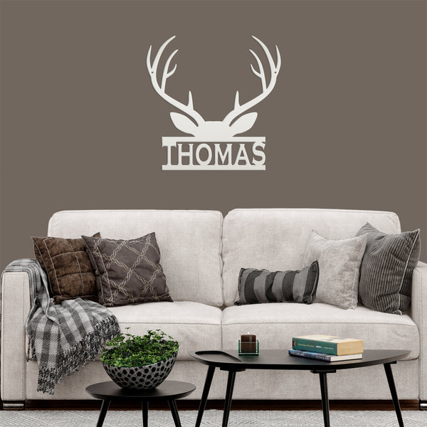 Personalized Deer Antler Monogram Metal Sign-Deer Antlers Decor-Deer Cabin Sign