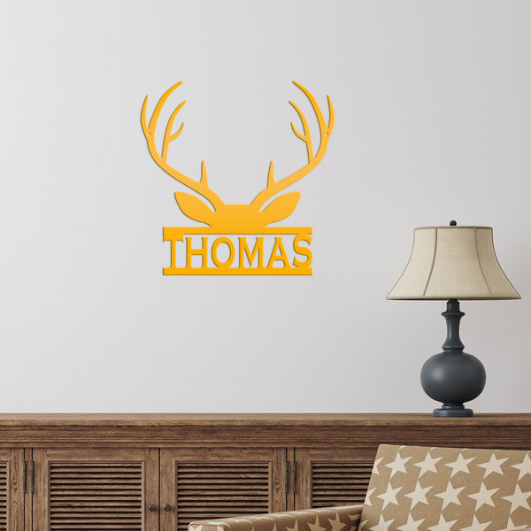 Personalized Deer Antler Monogram Metal Sign-Deer Antlers Decor-Deer Cabin Sign