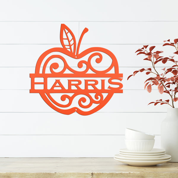 Personalized Apple Monogram Metal Sign - Teacher Gift - Apple Farm Sign