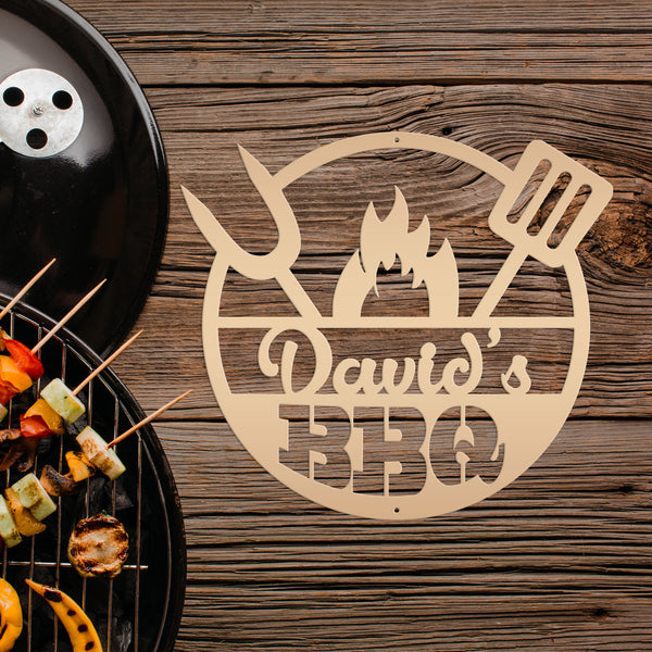 Personalized Name BBQ Metal Sign - Indoor Outdoor-Gift For Dad and Grandpa-Fathers Day Gift