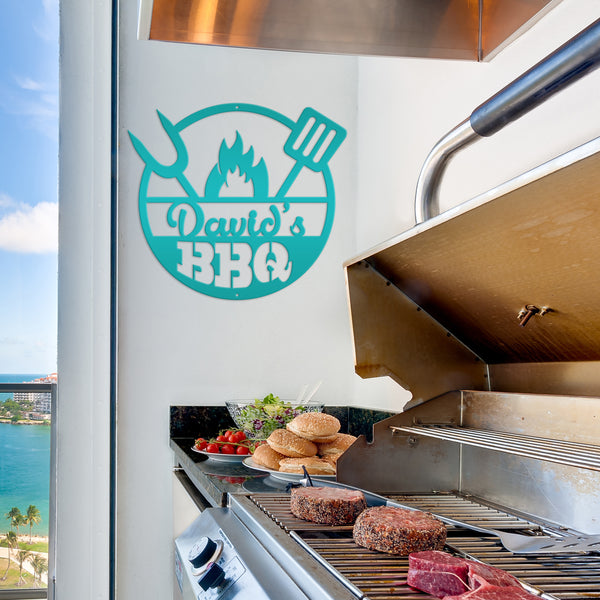 Personalized Name BBQ Metal Sign - Indoor Outdoor-Gift For Dad and Grandpa-Fathers Day Gift