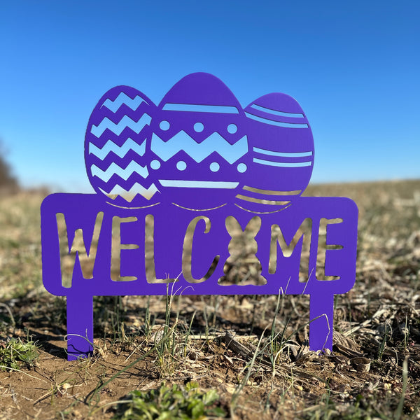 Easter Welcome Metal Yard Stake -Ornament , Easter Outdoor Garden Decor, Easter Yard Art-Welcome Sign