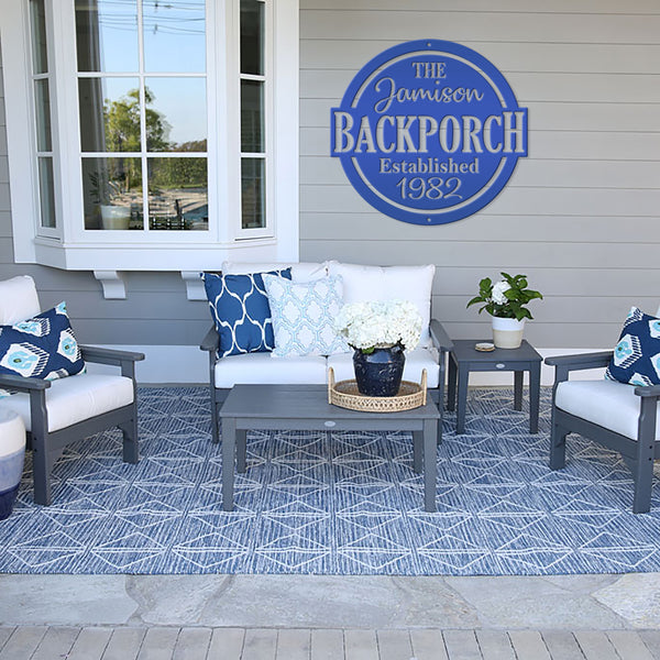 Personalized Family Name with Established Date Backporch Metal Sign