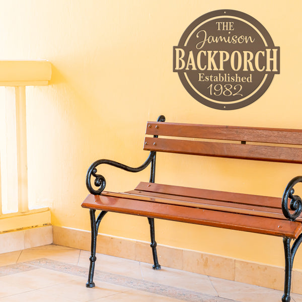 Personalized Family Name with Established Date Backporch Metal Sign