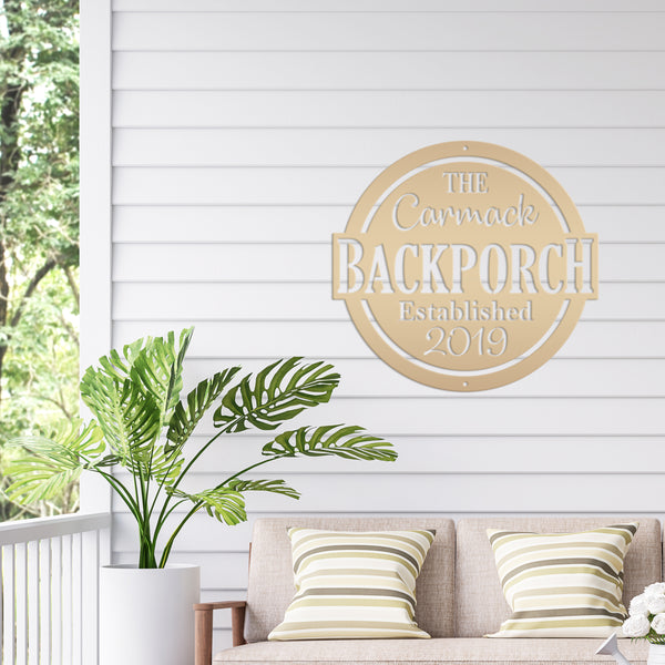 Personalized Family Name with Established Date Backporch Metal Sign