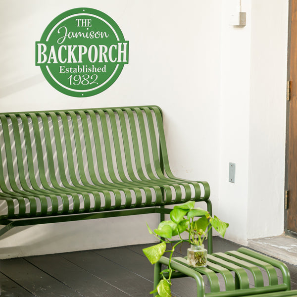 Personalized Family Name with Established Date Backporch Metal Sign