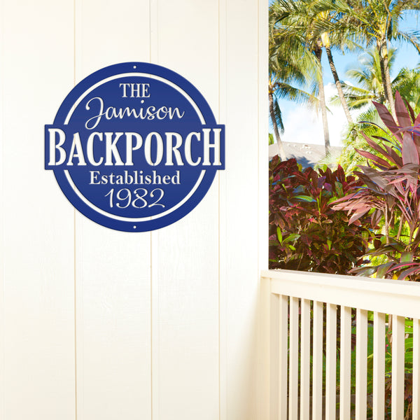 Personalized Family Name with Established Date Backporch Metal Sign