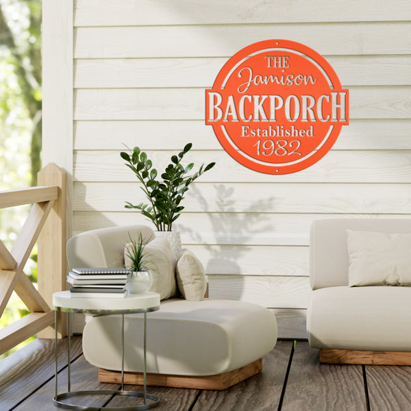 Personalized Family Name with Established Date Backporch Metal Sign