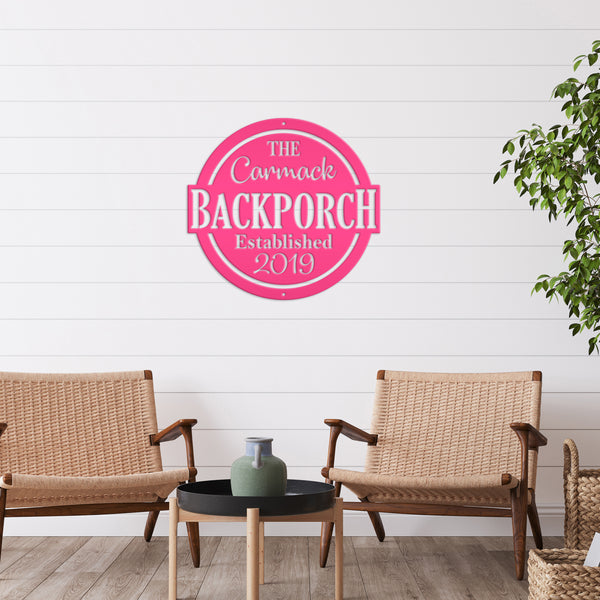 Personalized Family Name with Established Date Backporch Metal Sign