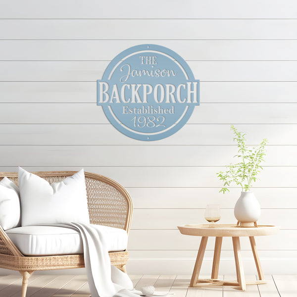 Personalized Family Name with Established Date Backporch Metal Sign