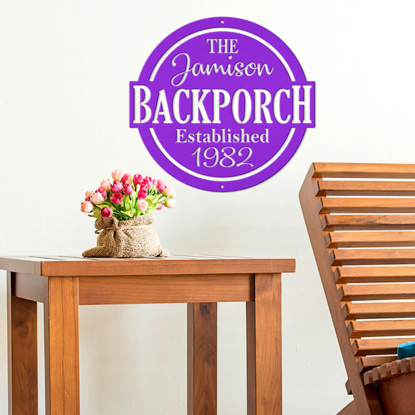 Personalized Family Name with Established Date Backporch Metal Sign