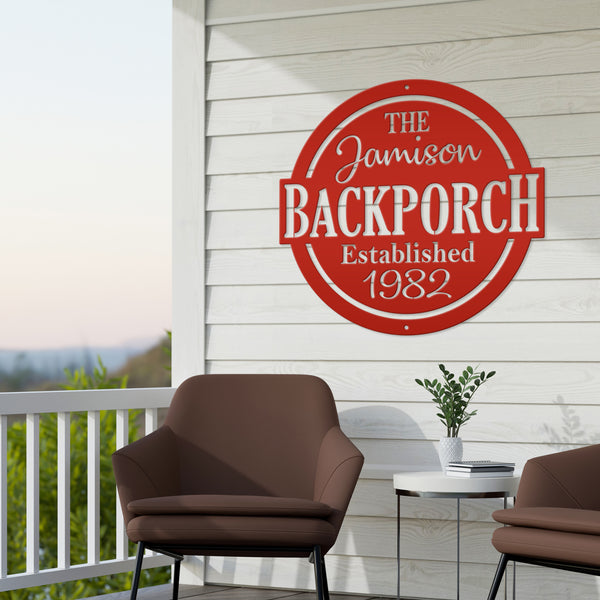 Personalized Family Name with Established Date Backporch Metal Sign