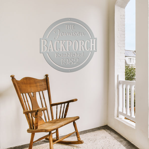 Personalized Family Name with Established Date Backporch Metal Sign