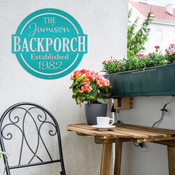 Personalized Family Name with Established Date Backporch Metal Sign