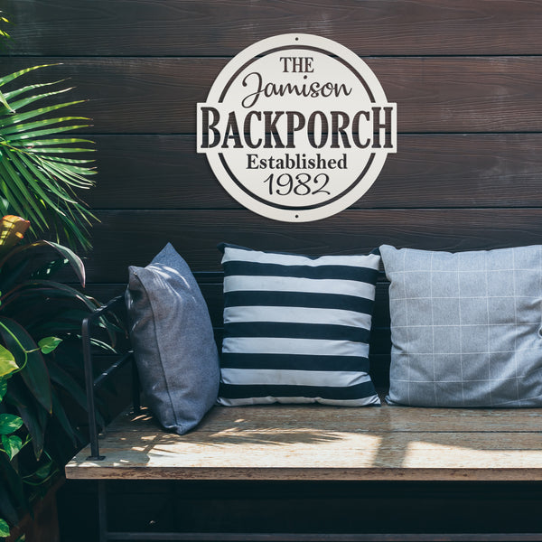 Personalized Family Name with Established Date Backporch Metal Sign