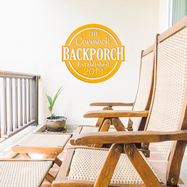 Personalized Family Name with Established Date Backporch Metal Sign