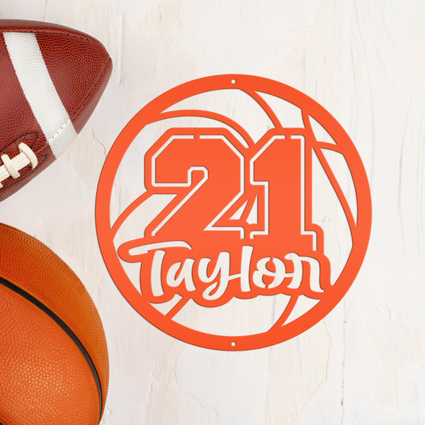 Personalized Basketball Name and Number Metal Sign - Athlete Gift - Home Decor-Senior Night Gift