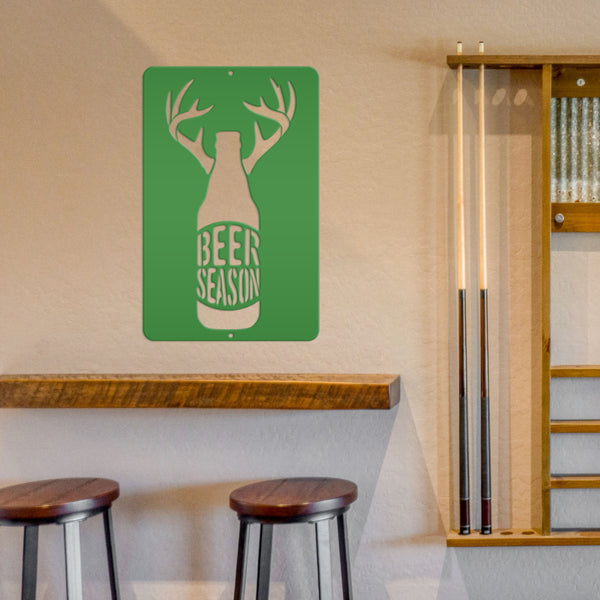 Beer Season Metal Hunting Sign-Deer Themed Decor for Garage -Shop- Cabin-Funny Hunting - Beer Themed Decor- Beer Themed Wall Art
