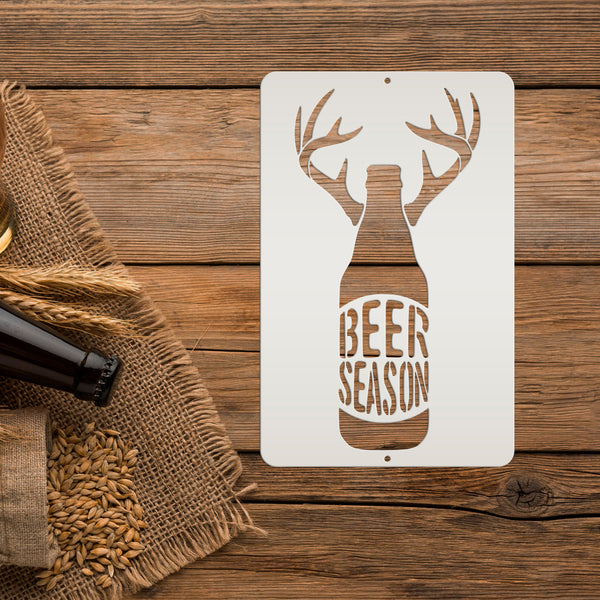 Beer Season Metal Hunting Sign-Deer Themed Decor for Garage -Shop- Cabin-Funny Hunting - Beer Themed Decor- Beer Themed Wall Art