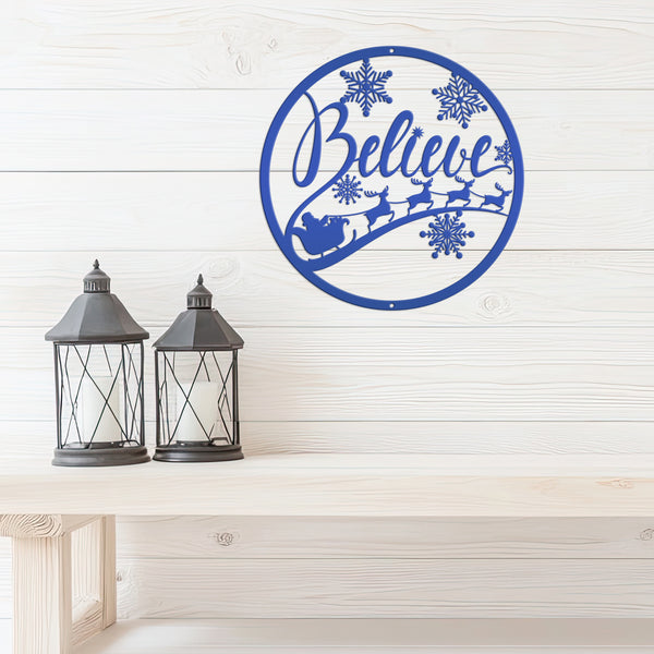 Believe Christmas Metal Sign - Holiday Sign