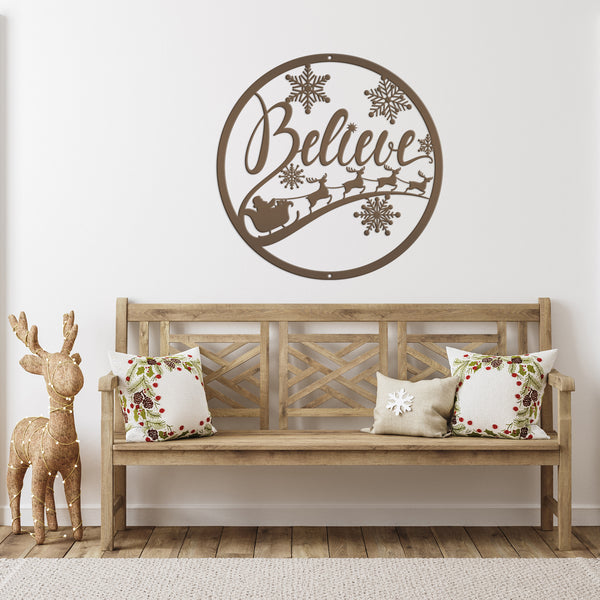 Believe Christmas Metal Sign - Holiday Sign