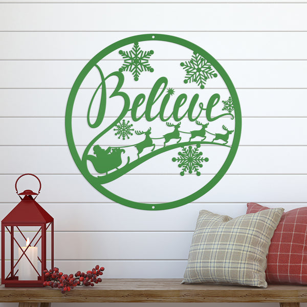 Believe Christmas Metal Sign - Holiday Sign