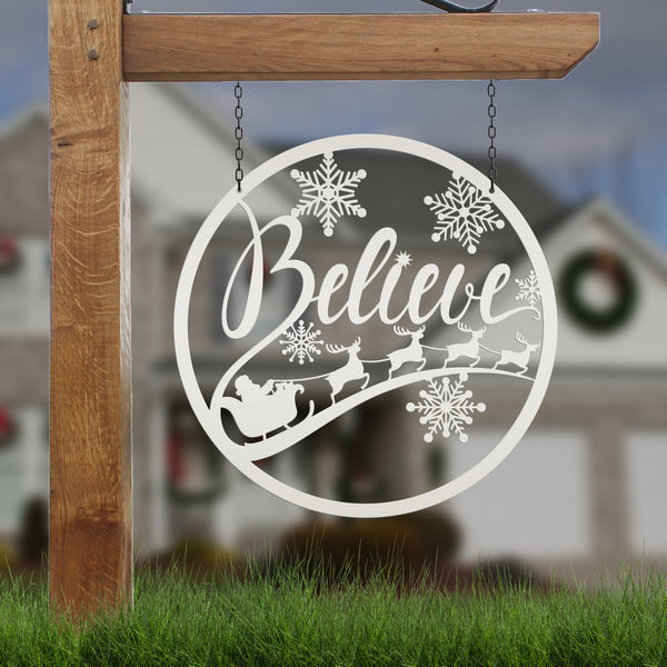 Believe Christmas Metal Sign - Holiday Sign