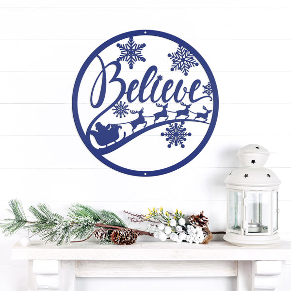 Believe Christmas Metal Sign - Holiday Sign