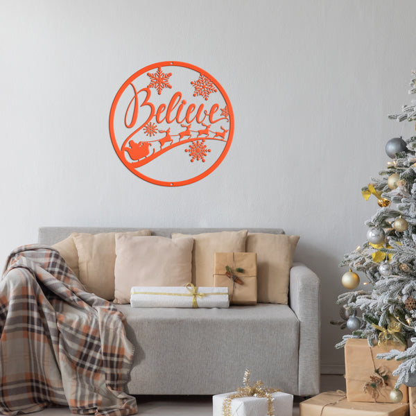 Believe Christmas Metal Sign - Holiday Sign