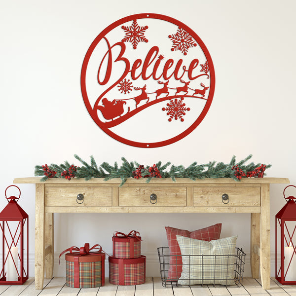 Believe Christmas Metal Sign - Holiday Sign