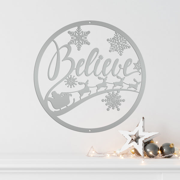 Believe Christmas Metal Sign - Holiday Sign