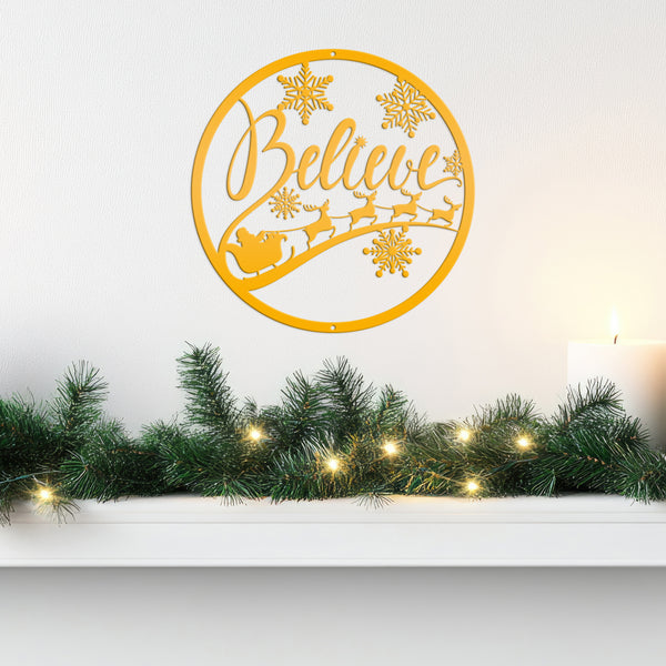 Believe Christmas Metal Sign - Holiday Sign